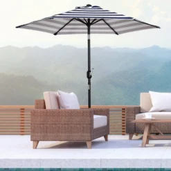 Outsunny Sombrilla Terraza Exterior Ø230 Cm Con Ángulo Ajustable Azul Y Blanco