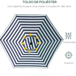 Outsunny Sombrilla Terraza Exterior Ø230 Cm Con Ángulo Ajustable Azul Y Blanco