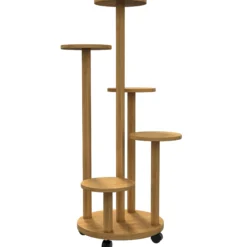 Outsunny Soporte Para Plantas De Bambú Con Ruedas 5 Niveles 33x33x90 Cm Natural