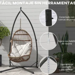 Outsunny Soporte Para Silla Colgante De Acero Con Base Establey Portavaso Negro