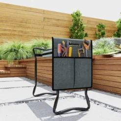 Outsunny Taburete De Jardín Plegable 2 En 1 Con Almohadilla De Espuma Y Bolsa