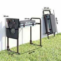 Outsunny Taburete De Jardín Plegable Con Bolsa Para Herramientas Gris Oscuro