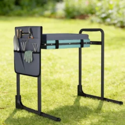 Outsunny Taburete De Jardín Plegable Con Bolsa Para Herramientas Gris Oscuro