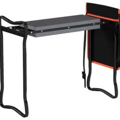 Outsunny Taburete De Jardín Plegable Con Bolsa De Herramientas Carga 150kg Negro