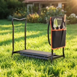 Outsunny Taburete De Jardín Plegable Con Bolsa De Herramientas Carga 150kg Negro