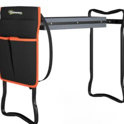 Outsunny Taburete De Jardín Plegable Con Bolsa De Herramientas Carga 150kg Negro