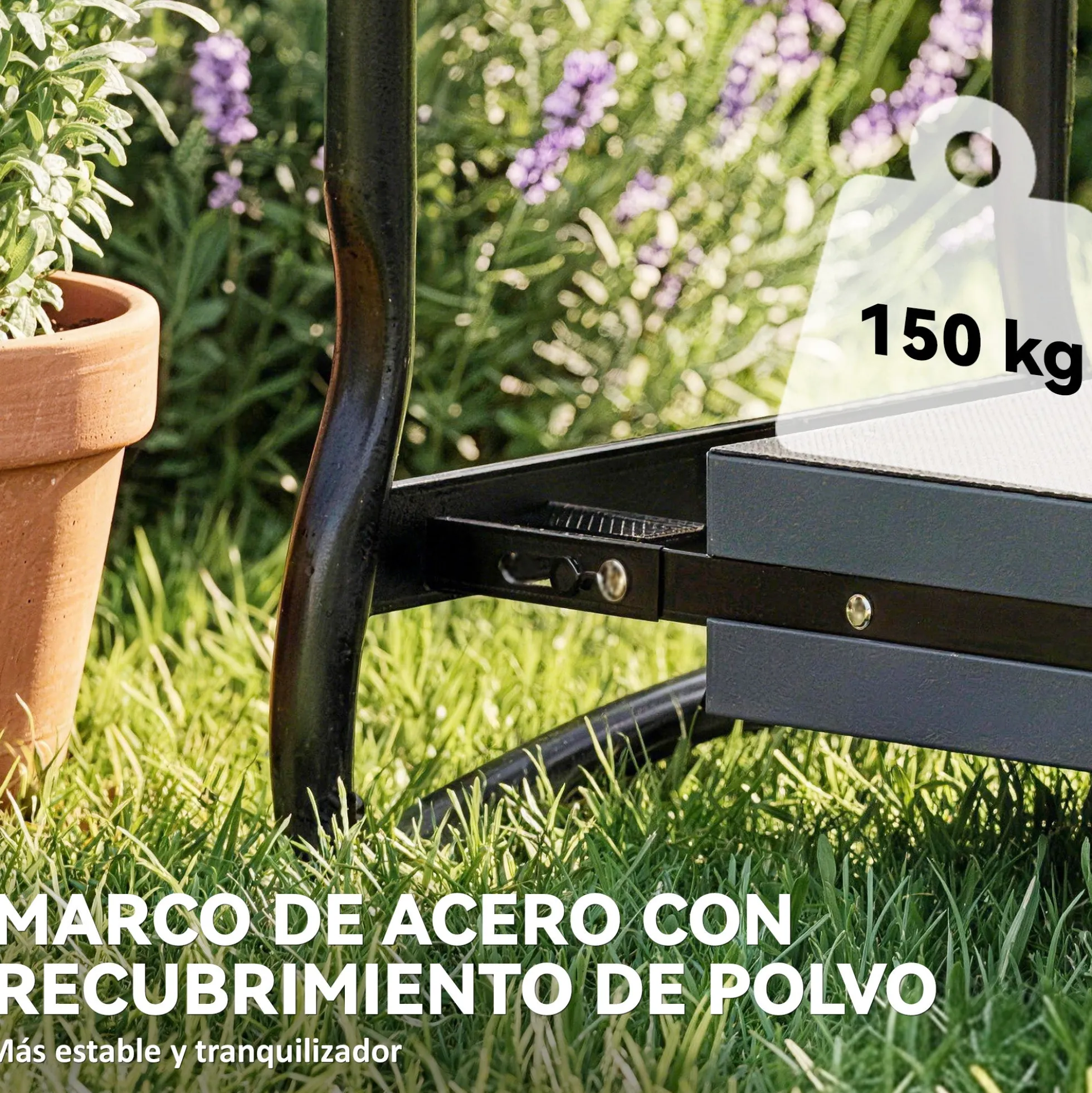 Outsunny Taburete De Jardín Plegable Con Bolsa De Herramientas Carga 150kg Negro
