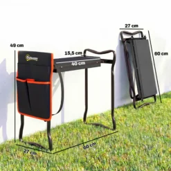 Outsunny Taburete De Jardín Plegable Con Bolsa De Herramientas Carga 150kg Negro