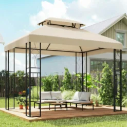 Outsunny Techo De Repuesto Para Cenador 4x3 M Techo Doble Anti-uv Crema