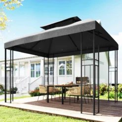 Outsunny Techo De Repuesto Para Cenador 4x3 M Techo Doble Anti-uv Gris Oscuro