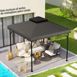 Outsunny Techo De Repuesto Para Cenador 3x3 M Techo Doble Upf 30+ Gris Claro