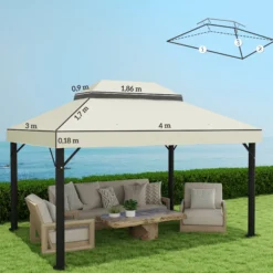 Outsunny Techo De Repuesto Para Cenador 4x3 M Con Techo Doble Crema