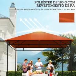 Outsunny Techo De Repuesto 300x300 Cm Cenador De Jardín Con 8 Orificios Naranja