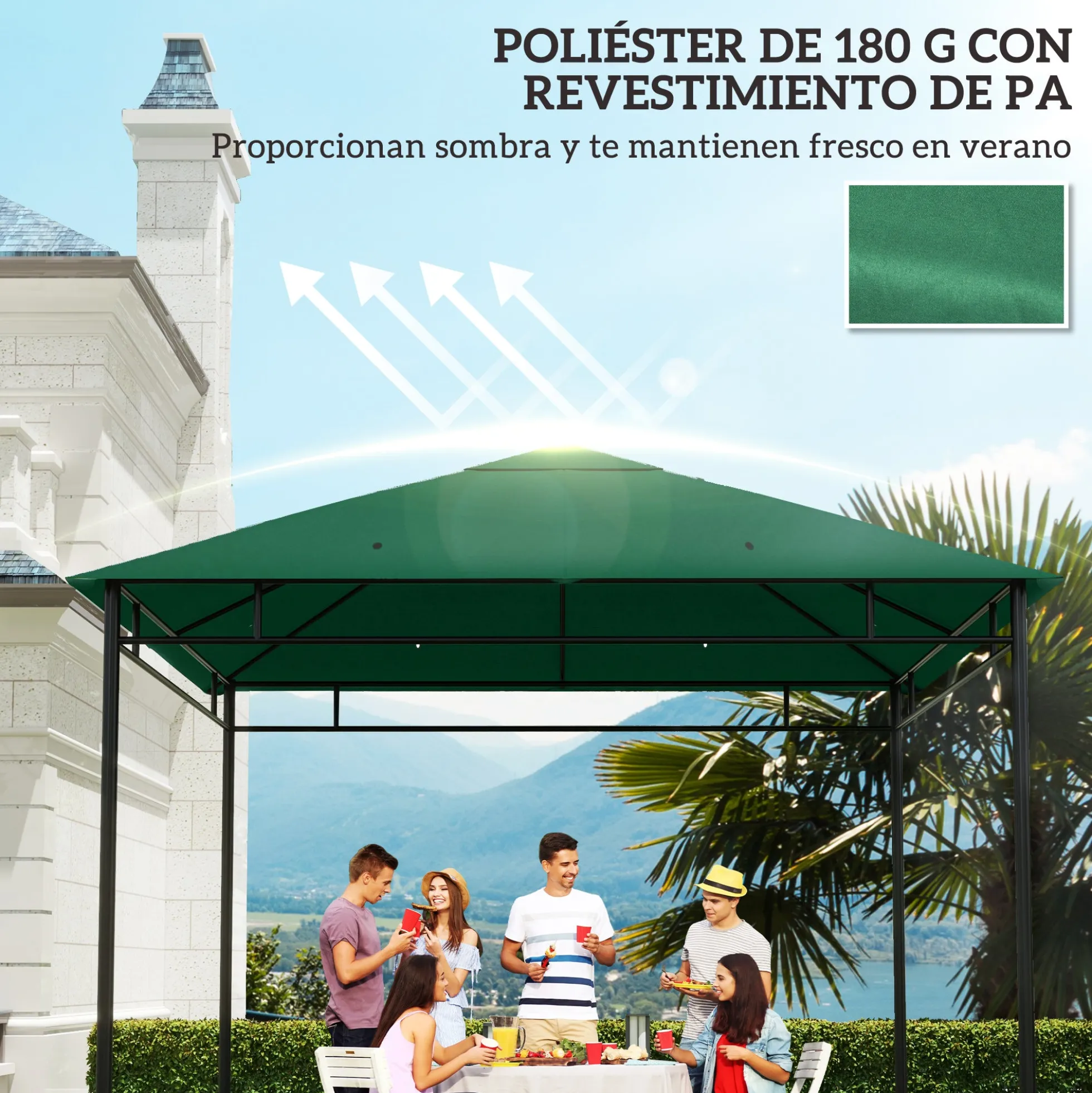 Outsunny Techo De Repuesto 300x300 Cm Cenador De Jardín Con 8 Orificios Verde