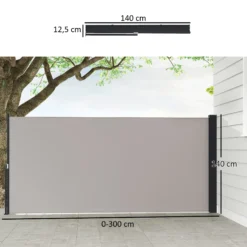 Outsunny Toldo Lateral Retráctil Pantalla Enrollable 300x140 Cm Gris Claro
