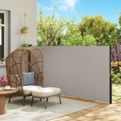 Outsunny Toldo Lateral Retráctil Pantalla Enrollable 300x140 Cm Gris Claro