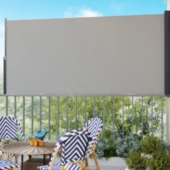 Outsunny Toldo Lateral Retráctil Pantalla Enrollable 300x140 Cm Gris Claro