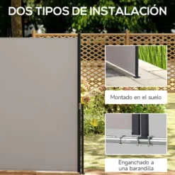 Outsunny Toldo Lateral Retráctil Pantalla Enrollable 300x140 Cm Gris Claro
