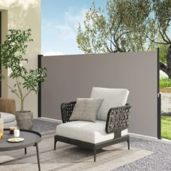 Outsunny Toldo Lateral Retráctil Pantalla Enrollable 300x140 Cm Gris Claro