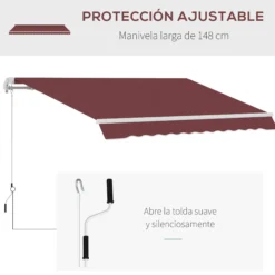 Outsunny Toldo Manual Retráctil 3,5x2,5 M Con Ángulo Ajustable Manivela Rojo