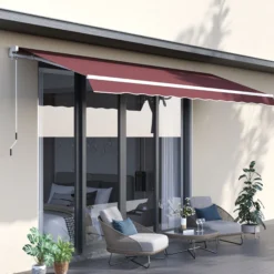 Outsunny Toldo Manual Retráctil 3,5x2,5 M Con Ángulo Ajustable Manivela Rojo