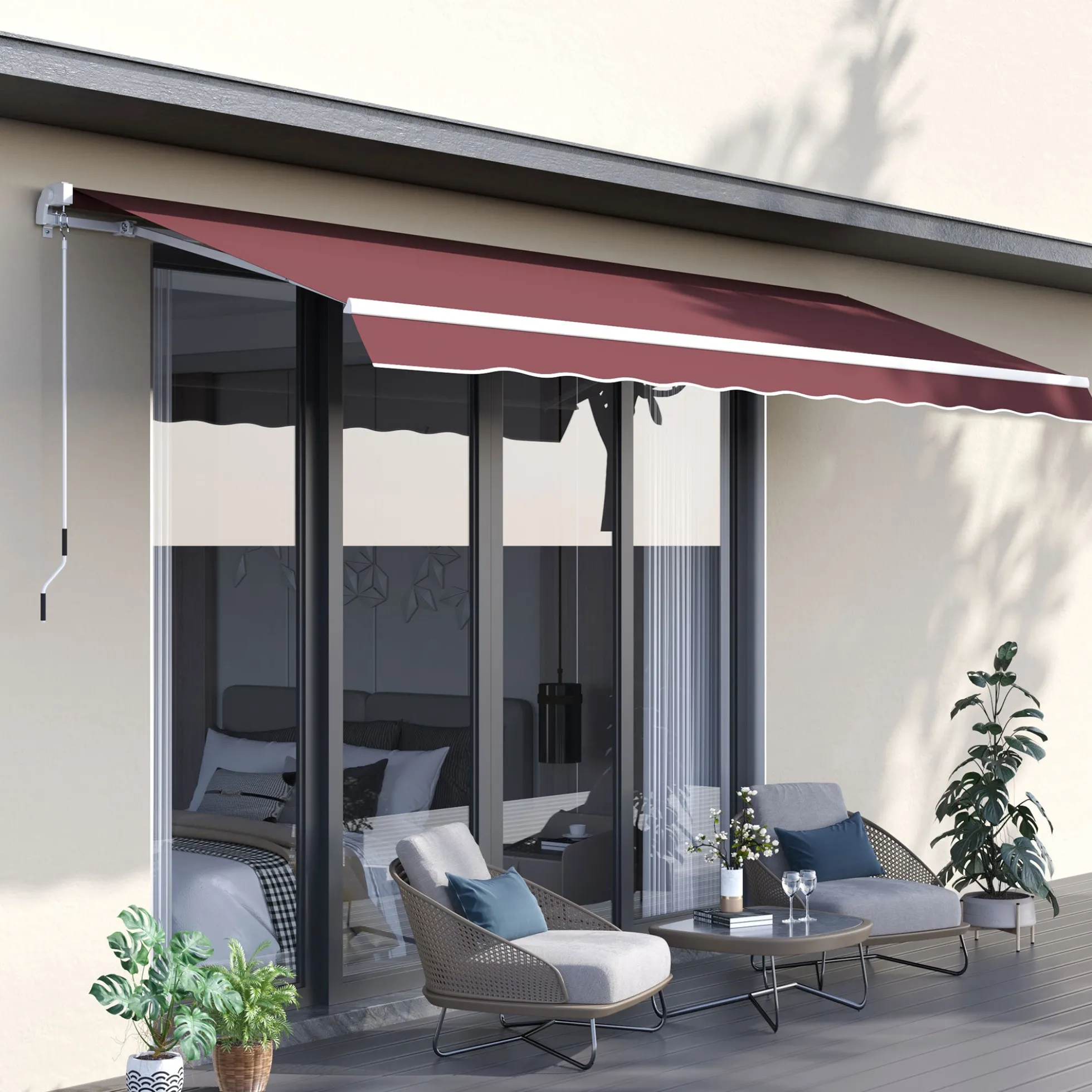 Outsunny Toldo Manual Retráctil 3,5x2,5 M Con Ángulo Ajustable Manivela Rojo