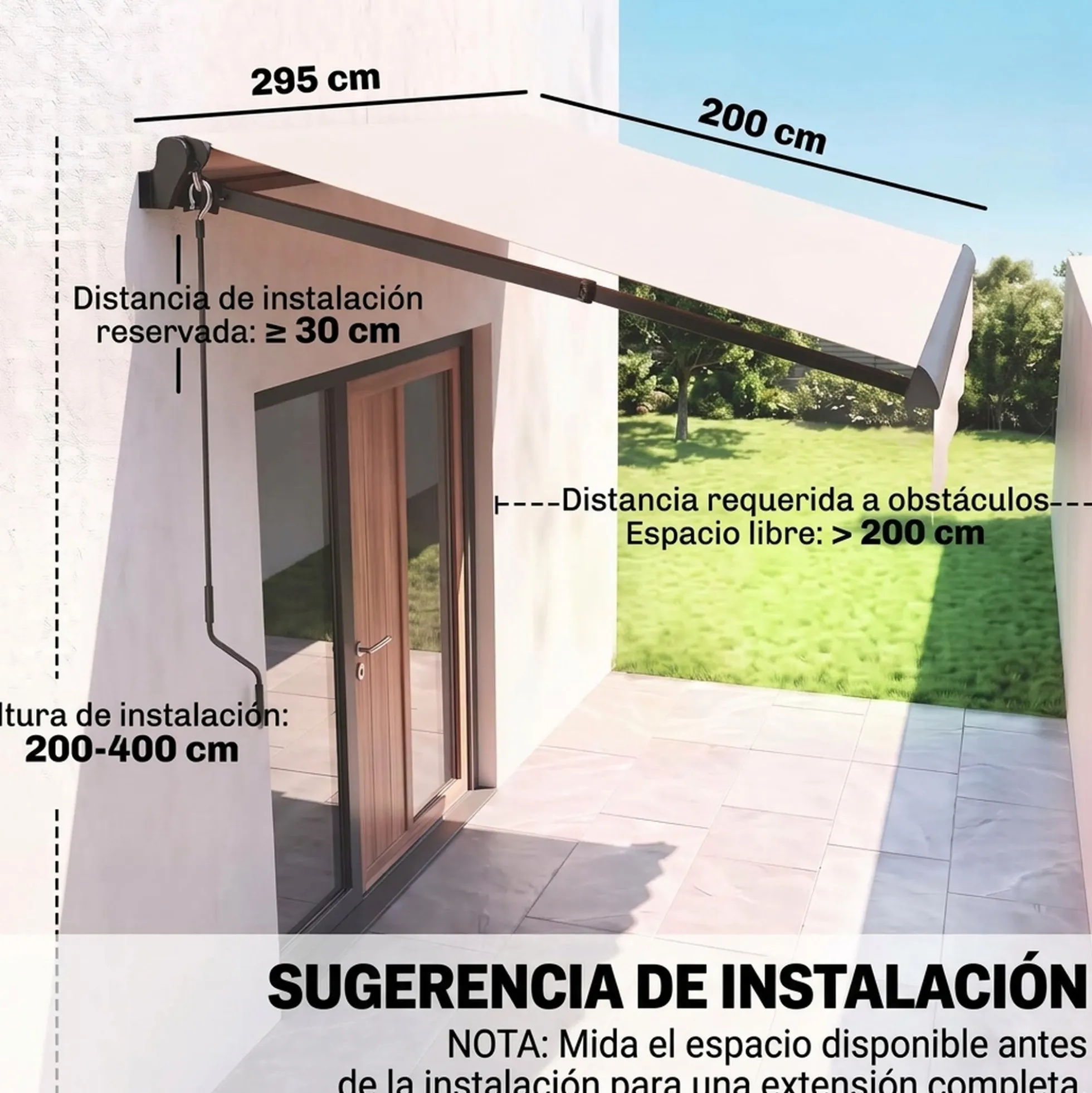 Outsunny Toldo Manual Retráctil 3x2 M Ajustable Con Manivela Protección Uv50+