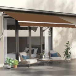 Outsunny Toldo Manual Retráctil Plegable Con Manivela Exterior 295x245 Cm Café