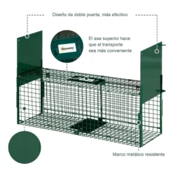 Outsunny Trampa Para Animales Vivos Con 2 Puertas Asa Para Ratones 80x25x30 Cm