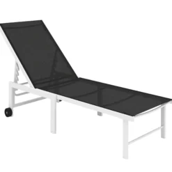 Outsunny Tumbona Jardín Exterior Con Ruedas Respaldo Ajustable 166x60x84 Cm Gris