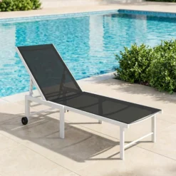 Outsunny Tumbona Jardín Exterior Con Ruedas Respaldo Ajustable 166x60x84 Cm Gris