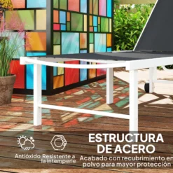 Outsunny Tumbona Jardín Exterior Con Ruedas Respaldo Ajustable 166x60x84 Cm Gris