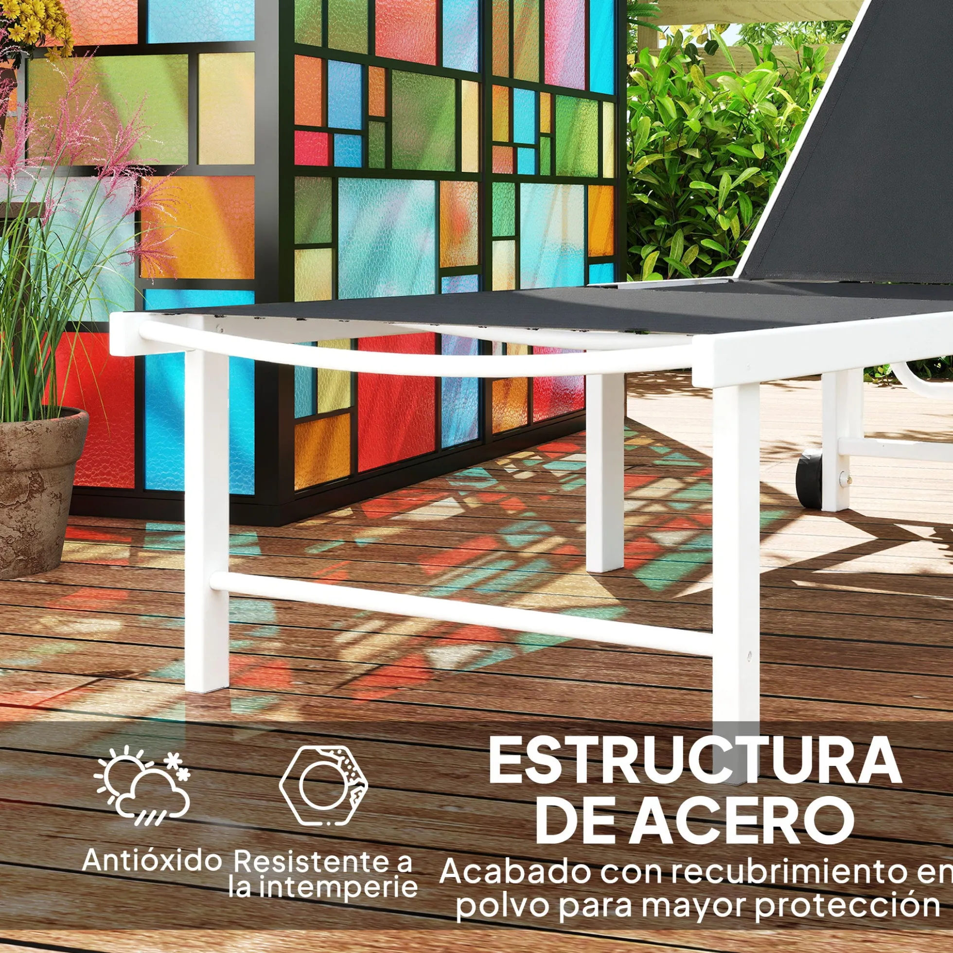 Outsunny Tumbona Jardín Exterior Con Ruedas Respaldo Ajustable 166x60x84 Cm Gris