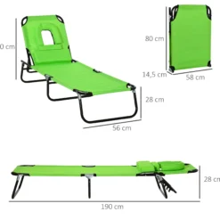 Outsunny Tumbona Plegable De Jardín Con Respaldo Ajustable Almohada Acero Verde