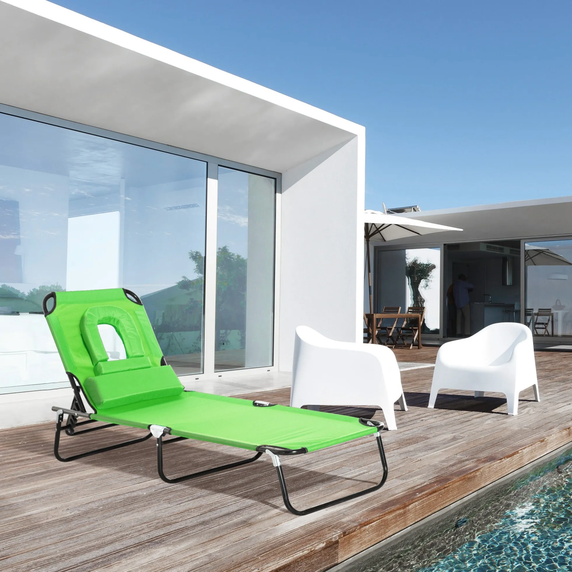 Outsunny Tumbona Plegable De Jardín Con Respaldo Ajustable Almohada Acero Verde
