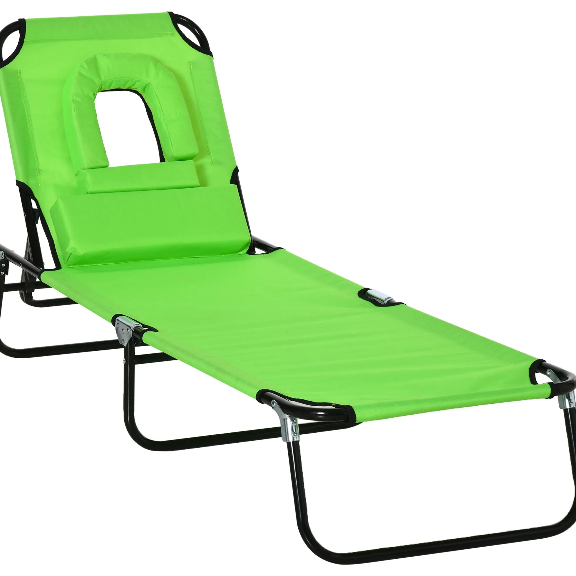Outsunny Tumbona Plegable De Jardín Con Respaldo Ajustable Almohada Acero Verde