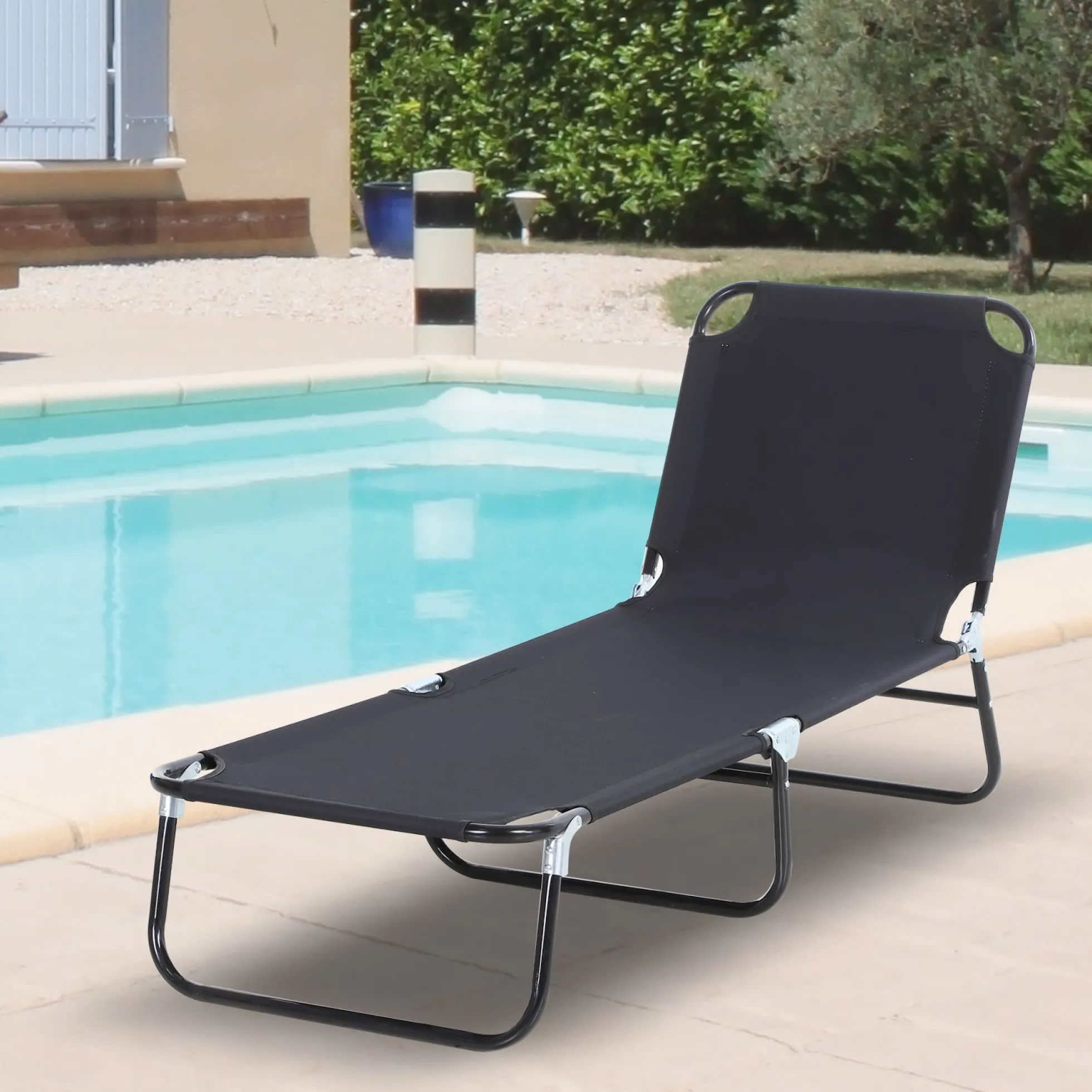 Outsunny Tumbona Plegable Reclinable Ajustable De 5 Posiciones 188x56x28cm Negro