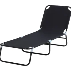 Outsunny Tumbona Plegable Reclinable Ajustable De 5 Posiciones 188x56x28cm Negro