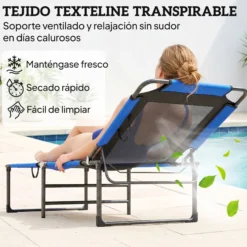 Outsunny Tumbona Plegable Respaldo Ajustable En 4 Niveles 175x58x68 Cm Azul