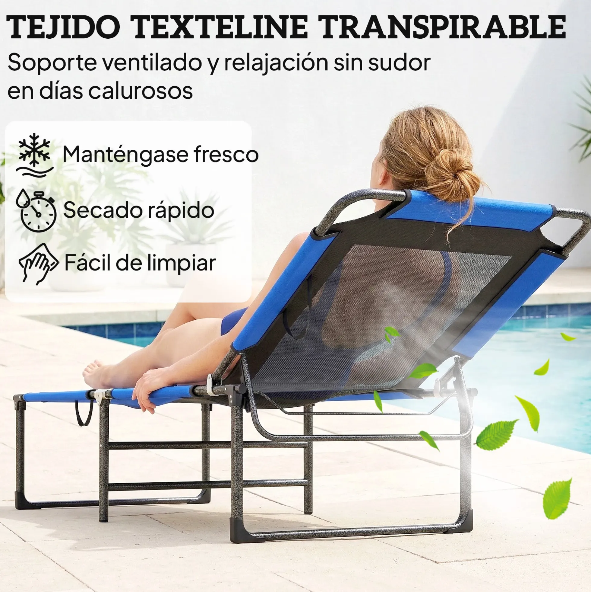 Outsunny Tumbona Plegable Respaldo Ajustable En 4 Niveles 175x58x68 Cm Azul
