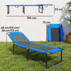 Outsunny Tumbona Plegable Respaldo Ajustable En 4 Niveles 175x58x68 Cm Azul