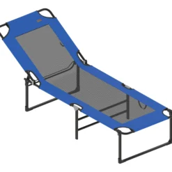 Outsunny Tumbona Plegable Respaldo Ajustable En 4 Niveles 175x58x68 Cm Azul