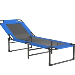 Outsunny Tumbona Plegable Respaldo Ajustable En 4 Niveles 175x58x68 Cm Azul