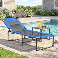 Outsunny Tumbona Plegable Respaldo Ajustable En 4 Niveles 175x58x68 Cm Azul