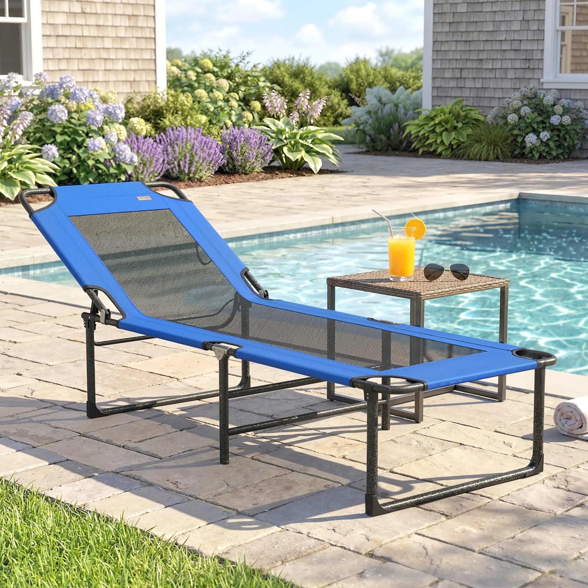 Outsunny Tumbona Plegable Respaldo Ajustable En 4 Niveles 175x58x68 Cm Azul