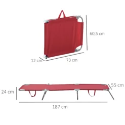 Outsunny Tumbona Plegable Respaldo Ajustable En 5 Niveles 187x55x24 Cm Burdeos