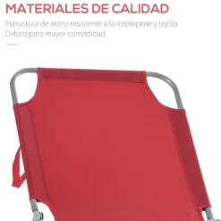 Outsunny Tumbona Plegable Respaldo Ajustable En 5 Niveles 187x55x24 Cm Burdeos