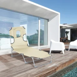 Outsunny Tumbona Reclinable Y Plegable De Jardín Con Respaldo Ajustable Beige