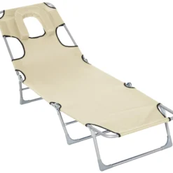 Outsunny Tumbona Reclinable Y Plegable De Jardín Con Respaldo Ajustable Beige