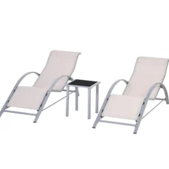 Outsunny 2 Tumbonas De Jardín 59x169x66cm Con Mesa De Café 41x41x45cm Patio